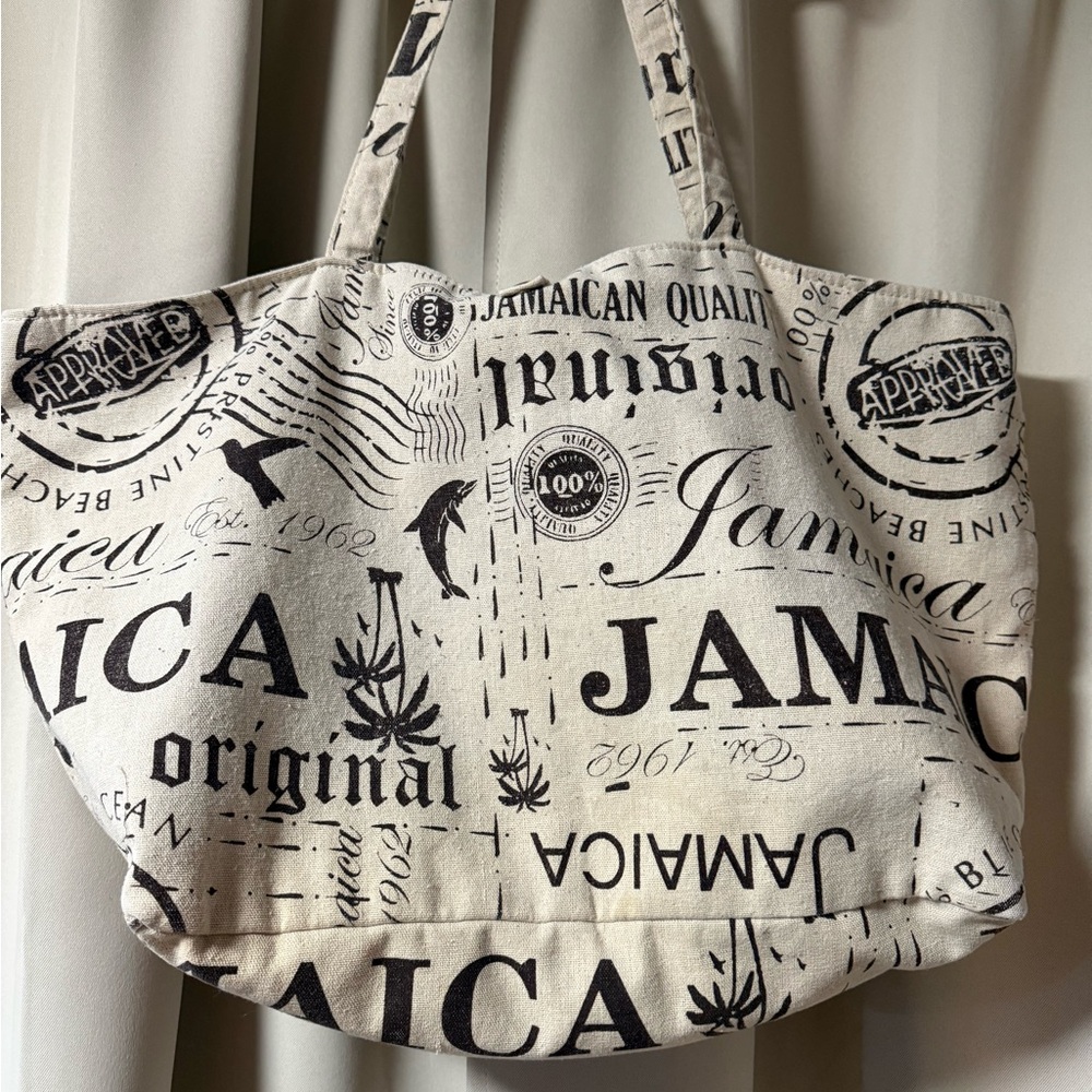 Canvas Jamaica Print Tote Bag in Black and Cream